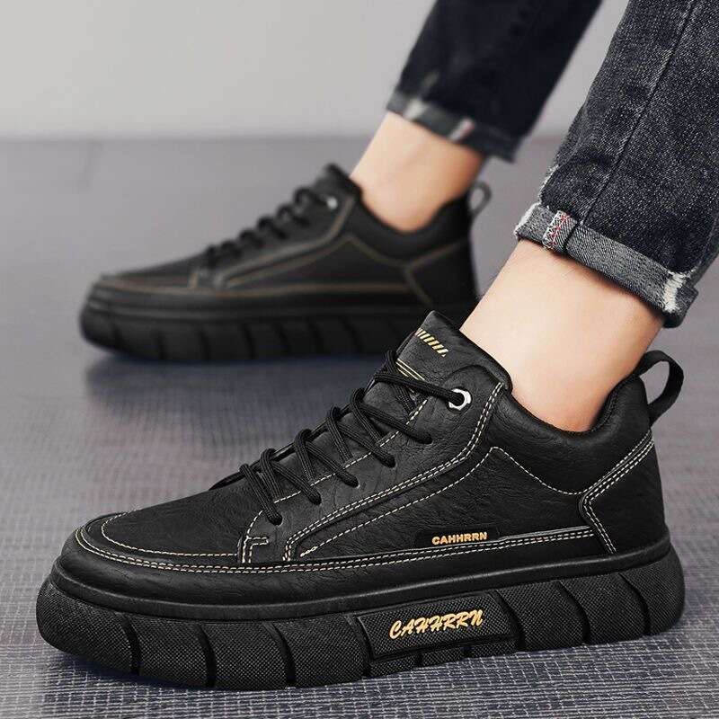 Autumn Waterproof Non-Slip Chef Versatile Work Safety Sneakers Men's new Sports Casual Black Leather Shoes
