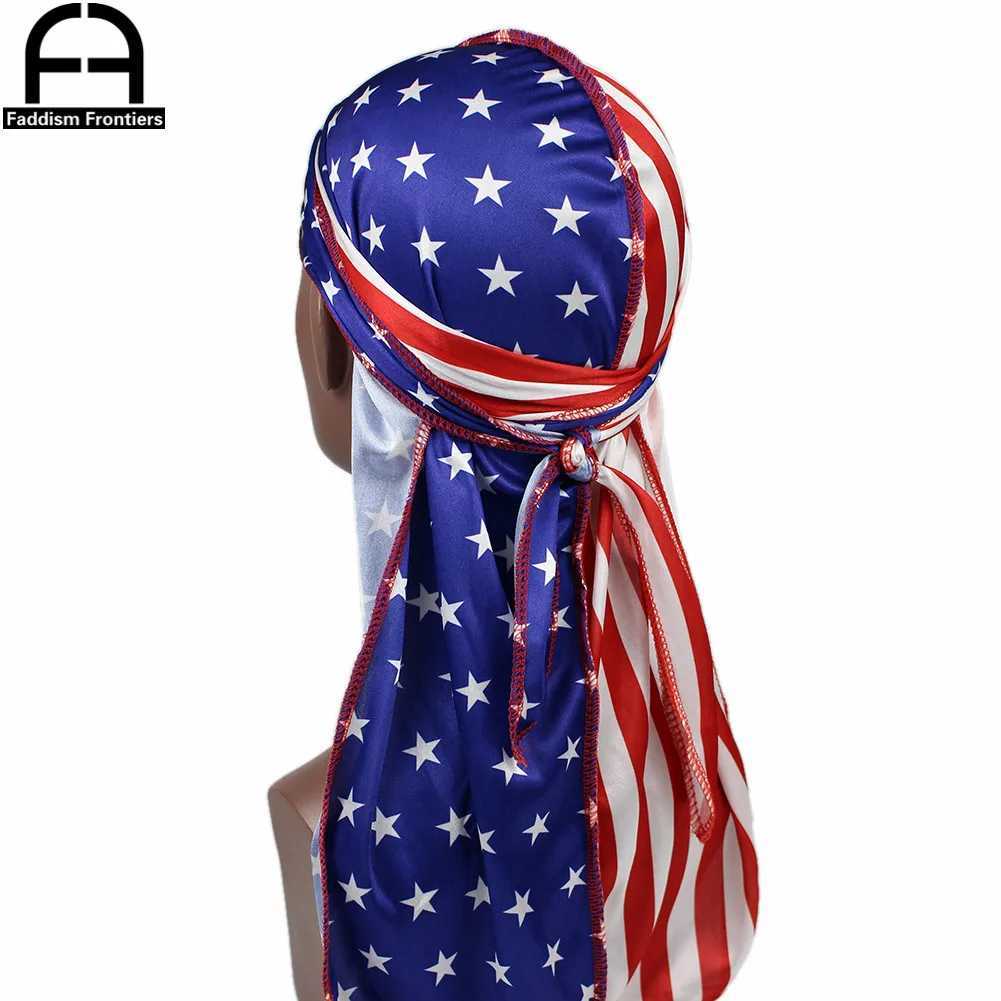 Patchwork Flag Men Silk Durag Headwrap Bandanas For Men Stars Printing Silky Durag Wave Cap Durag M250623