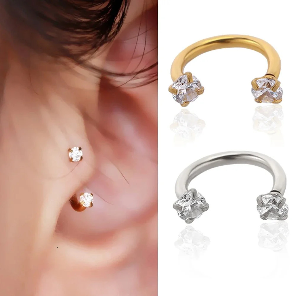 1PC Stainless Steel Crystal Hoop Ring Piercing Nose Ear belly Men Cartilage Helix Earrings Daith Jewelry 250613