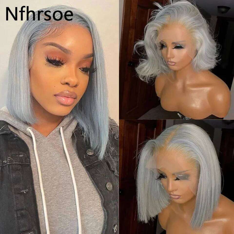 Gray Short Bob Front Human For Women Sier Grey 13x6 Lace Frontal Wig Brazilian Remy Hair Wigs Preplucked