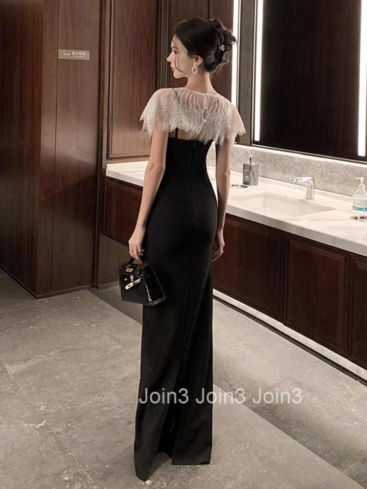 Women Clothes Black Elegant Luxury Sequin Sexy Sling Slim Maxi Long Dress Fashion Evening Party Club Prom Vestidos Robe Beach