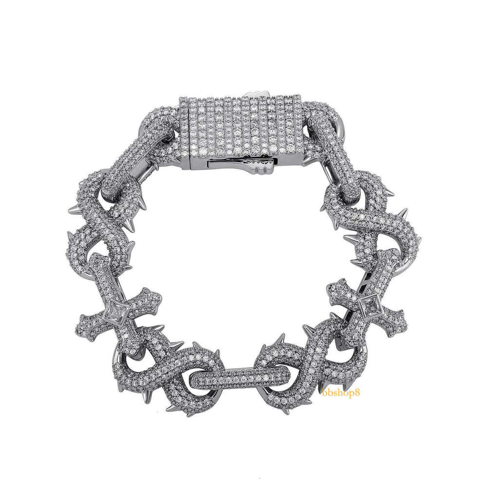Hip Hop 8-shaped Thorn Cross Cuban Link Chain Necklace Bling Full Cubic Zirconia Iced Out Dia Personalized Mens Necklaces Choker Bracelet Accessories 