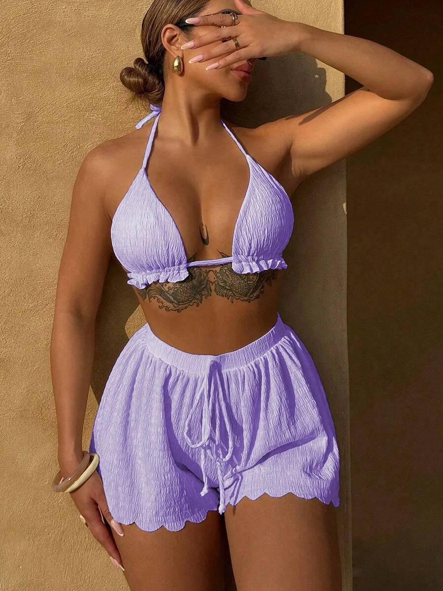 Sexy Bikini Women's Swimsuit 2025 3 Pieces Swimwear Mini Thong Bikinis Sets Female Bathing Suit Woman Swim For Beach Shorts Wear