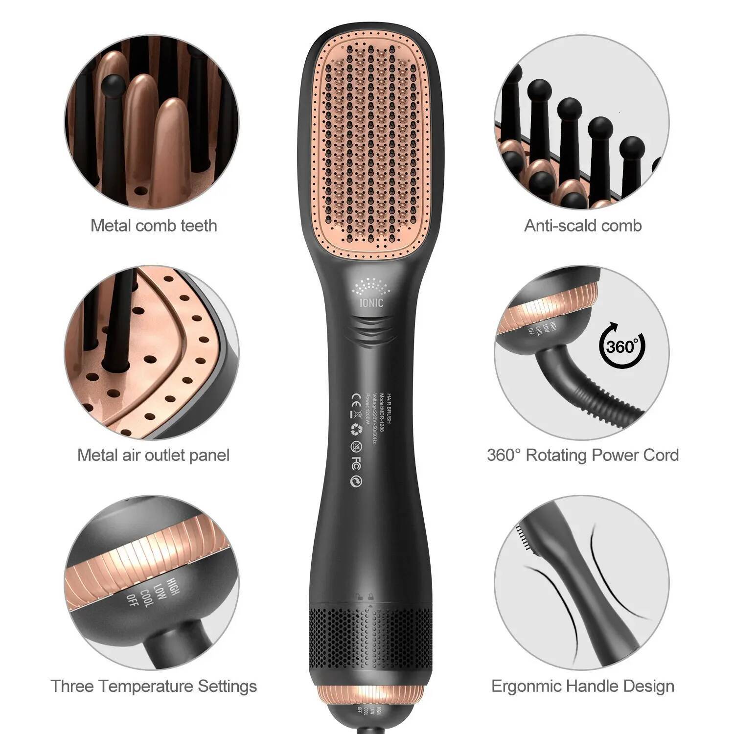 3 In 1 Hairdryer Brush Overheating Protection Negative Ion Straightener Fast Heating Lightweight Hair Straightening Tool