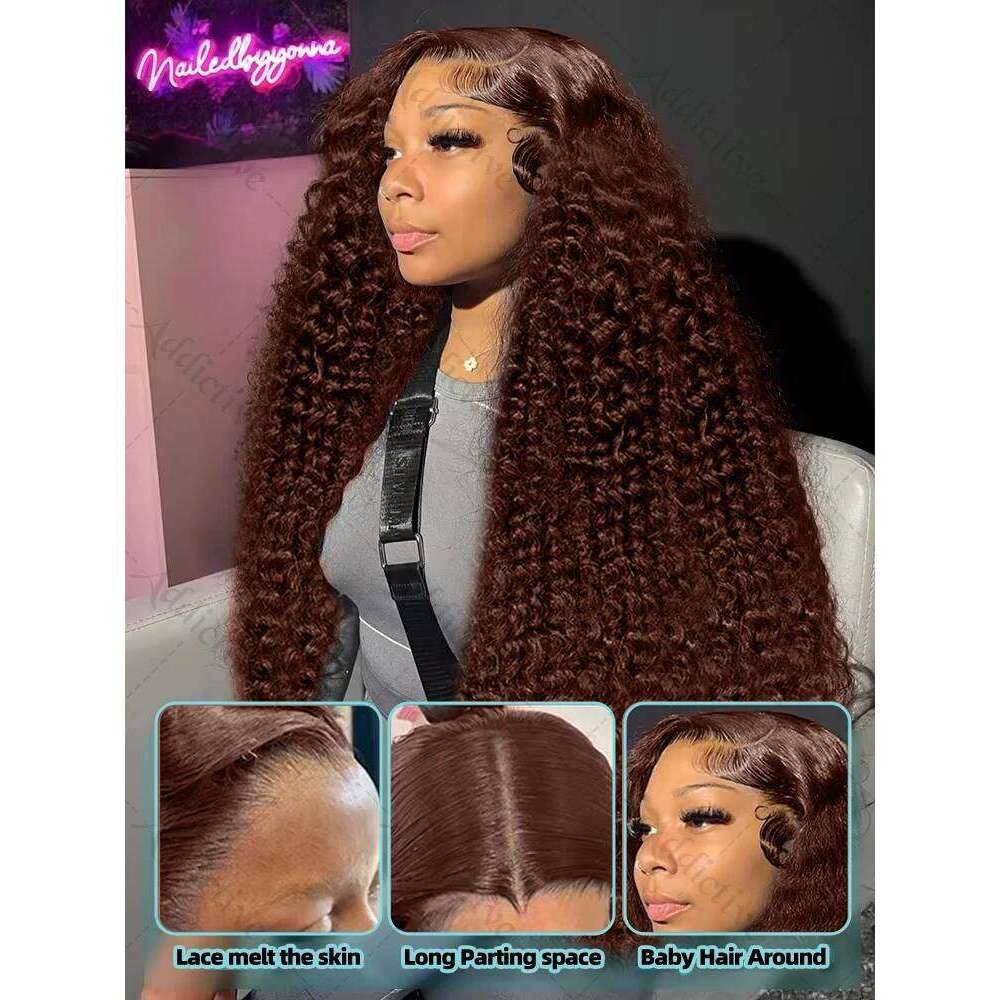250% Chocolate Brown Deep Wave 13x6 Front Wig Human Hair For Women 30 Inch Water Curly Brazilian 13x4 HD Lace Frontal Wigs