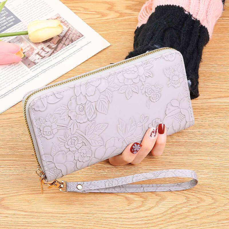 Embossed Wallet for Women, Long Zipper Fashion Design, Cash Clip, Simple Ladies' Large Capacity Card Holder, Clutch Bag