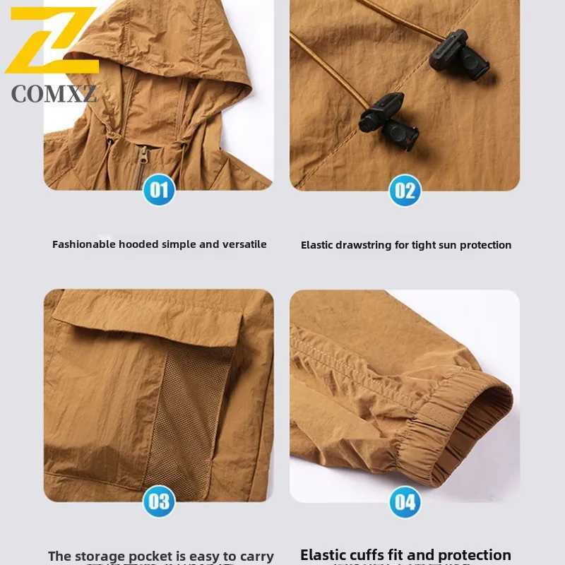 2025 Hooded Jacket Mens Summer Harajuku Solid Color Lightweight Breathable UV Jackets Outdoor Fishing Hiking Skin Windbreaker W250623