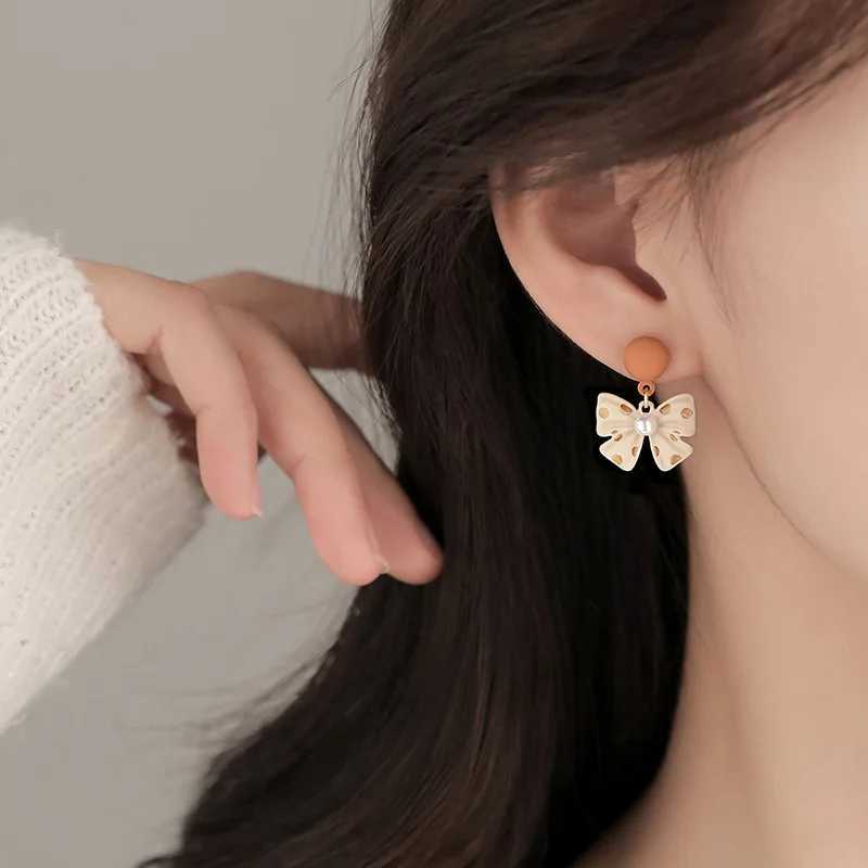 1 Pair Fashion Bowknot Imitation Pearl Cute Zinc Alloy Drop Earrings for Women Party Wedding Jewelry Accessories 2024 XJ250623