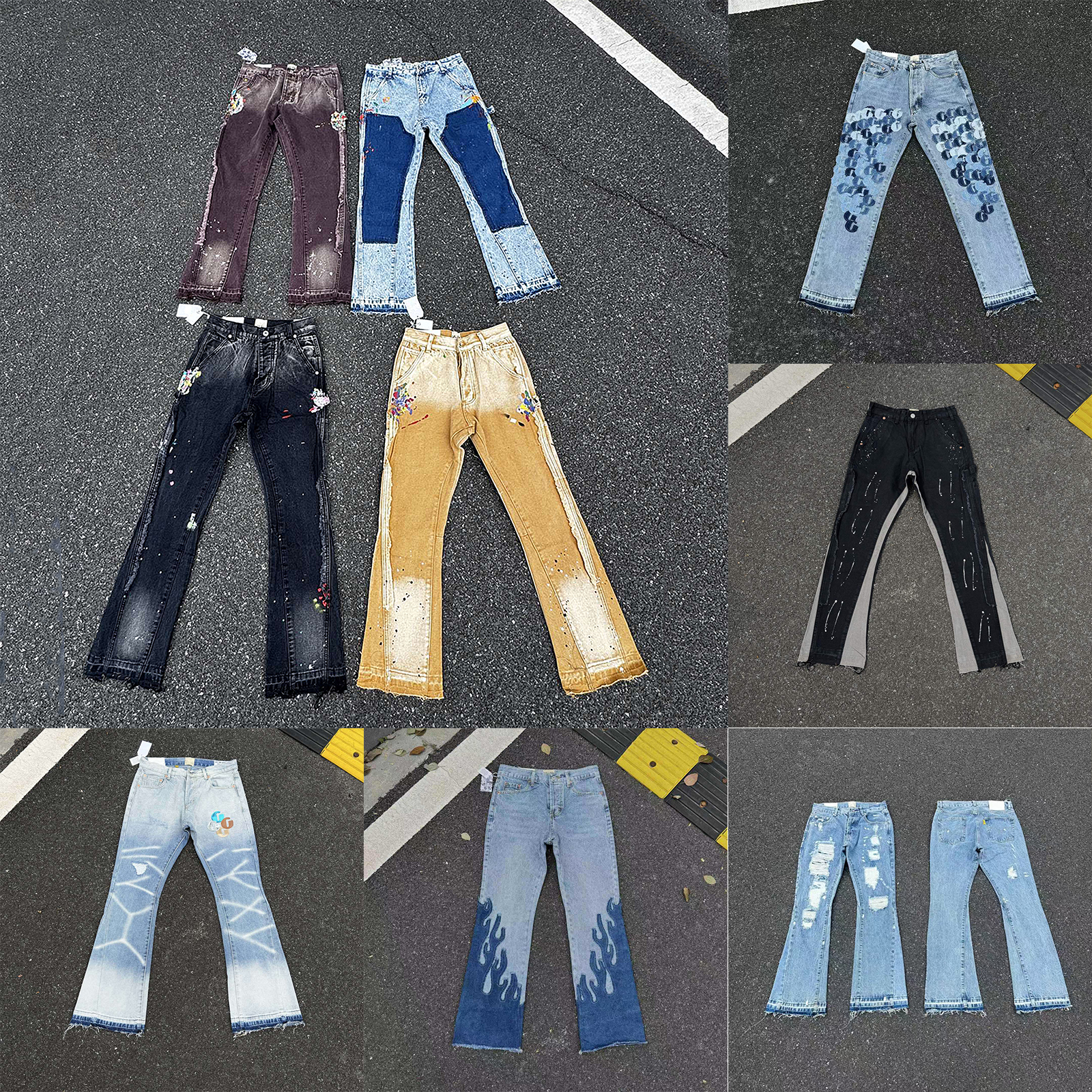 Designer Men's Baggy Jeans Women's Y2K Flared Pants Vintage Letter Leather Washed Patchwork Jeans Loose Wide Leg Trousers Men