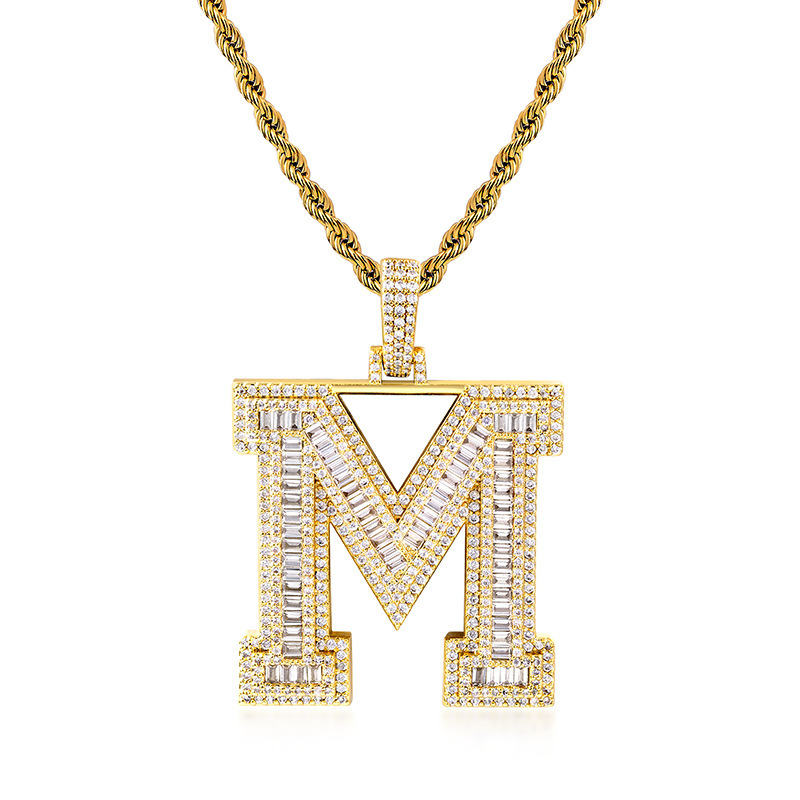 Unisex Hip Hop Moissanite Letter Pendant Full Iced Out English Collarbone Chain Trendy Necklace Pass the diamond tester