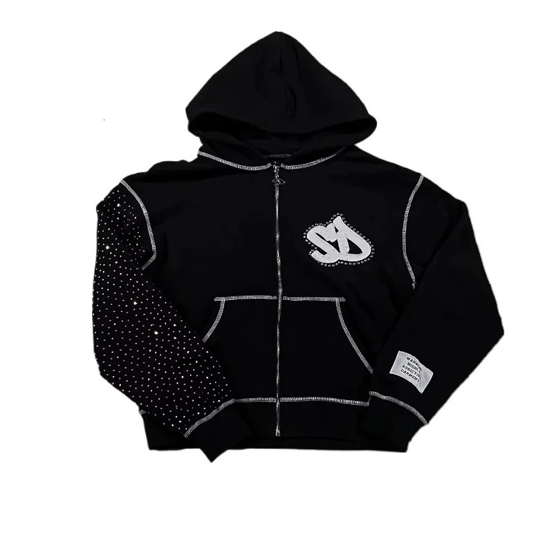 American Fashion Trend Joker Zipper Hoodie Women Street Y2K Hip Hop Fleece Padded Sweatshirt Unisex Casual Loose Warm Hoodie 250617
