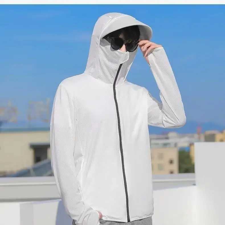 Mens Summer Hooded Ice Silk Sun Protection Jacket Blazer Outdoor Fishing Breathable Vest Style Sunglasses Coat Thin Layer W250623