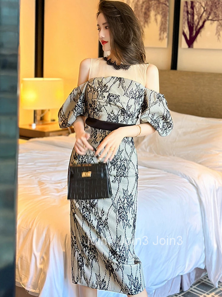 Summer Chic Evening One Piece Dress Women Clothes Elegant Pretty Sexy Off-Shoulder Slim Midi Party Club Prom Robe Mujer Vestidos