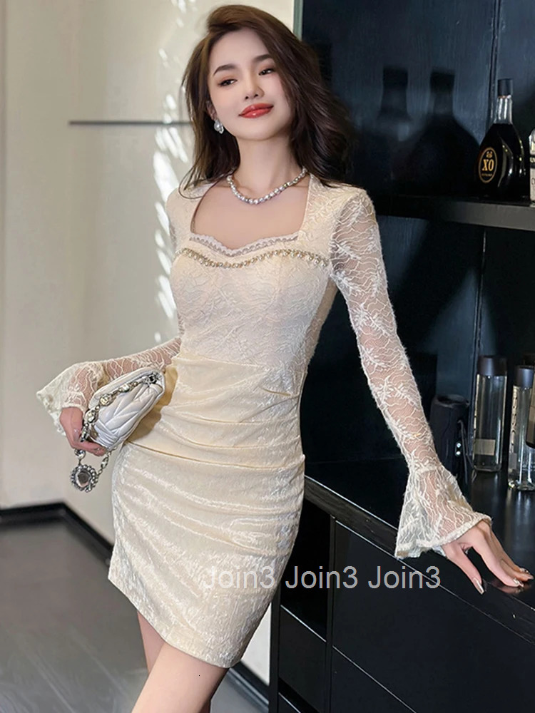 New Fashion Lady Elegant Luxury Short Mini Dress Women Sweet Sheer Sexy Square Collar Skinny Party Prom Vestido Stretchy Clothes