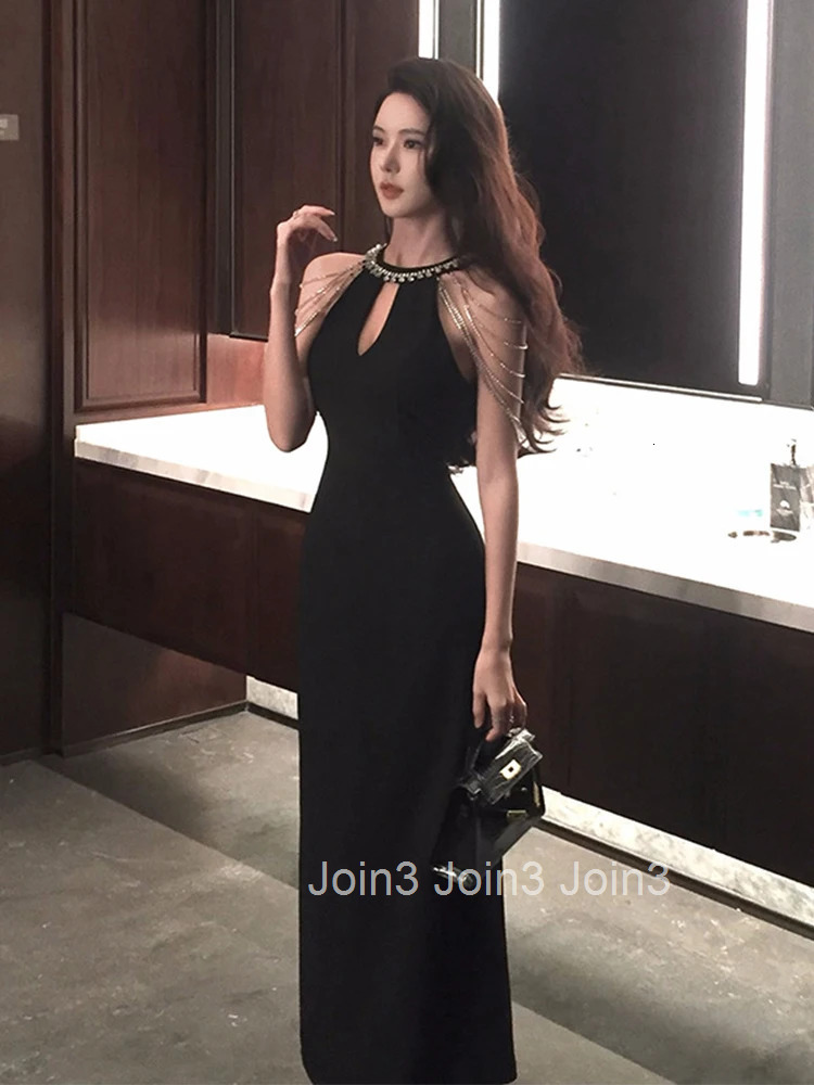 Women Clothes Black Elegant Luxury Hollow Sexy Sleeveless Slim Long Dress Fashion Evening Party Club Prom Vestidos Robe Summer