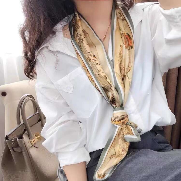DHgargets with Ribbon for Women, Spring and Autumn Double Layer Long Scarf, High-end Silk Scarf