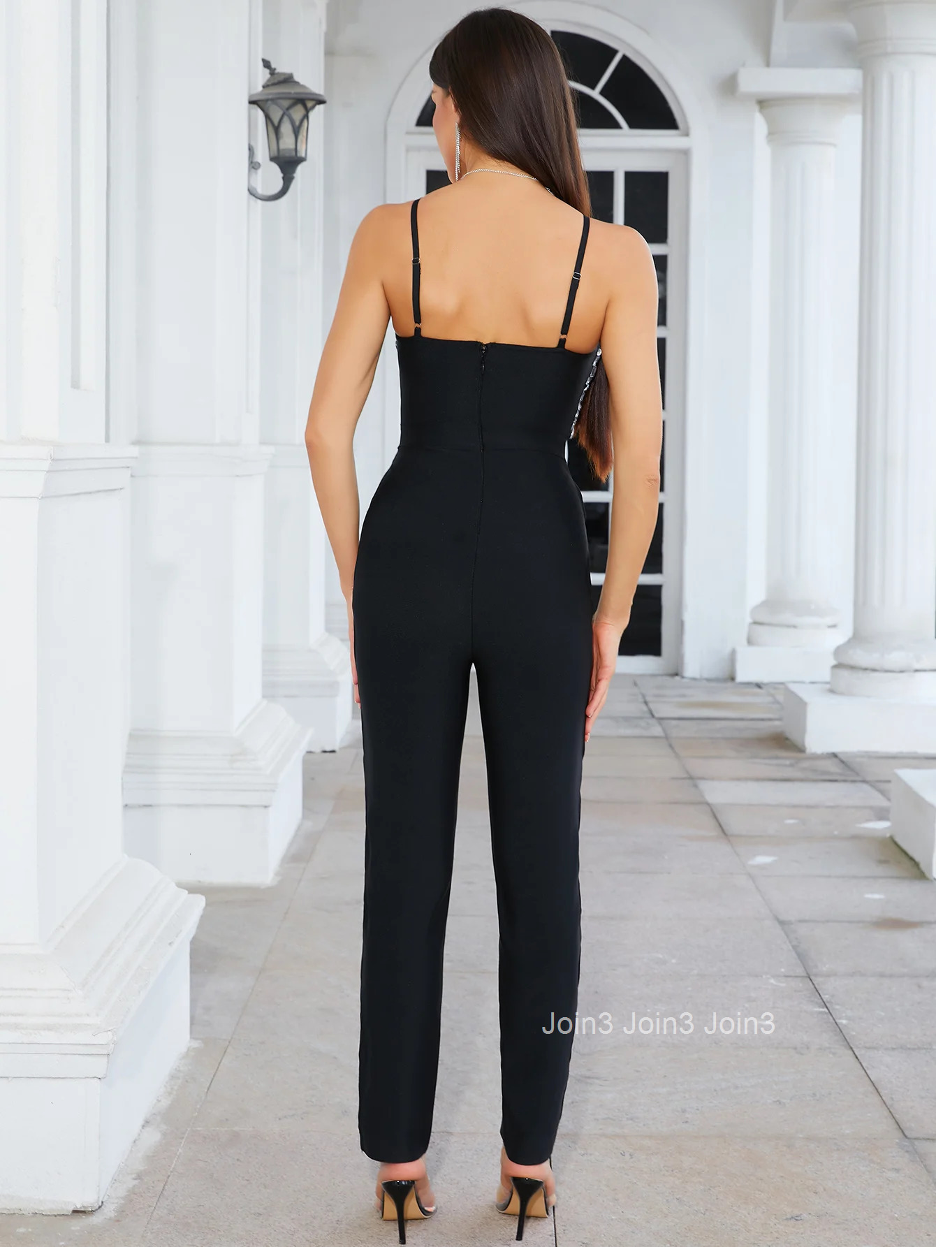 2025 Summer Black Sequin Jumpsuit Womens Elegant Embellished Top Evening Party Wear Slim-Fit Chic Club Dinner Romper