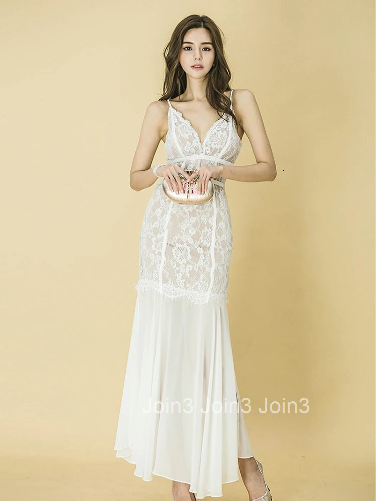 Summer Lace Evening Long Dress For Women Elegant Chic Sexy Strap Low Cut Wrap Hip Maxi Party Prom Beach Robe Femme Mujer Vestido