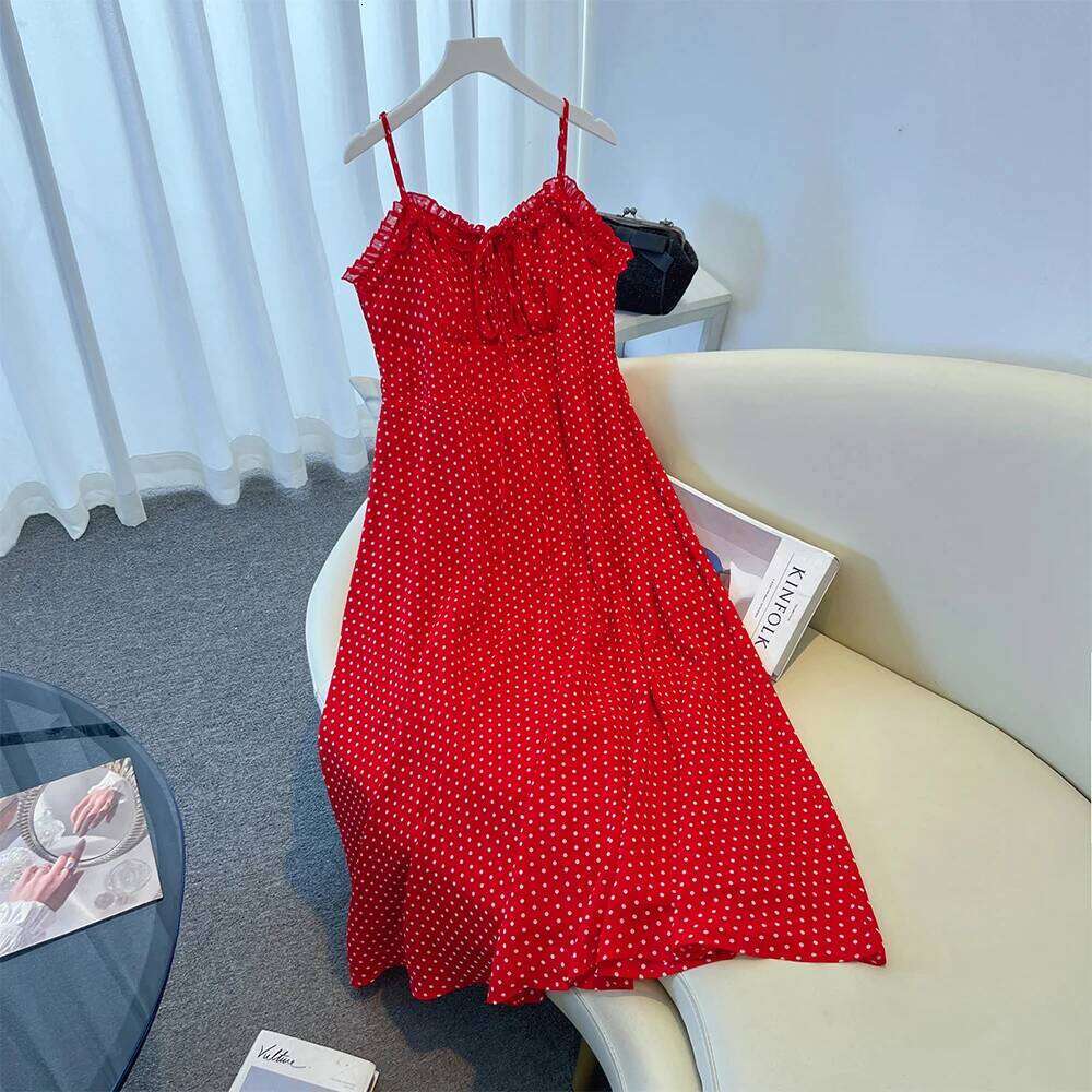 Summer Plus-Size Casual Strap Loose Comfortable Polka Dot Print Long Beach Dress 2025 New Women's Clothing Large