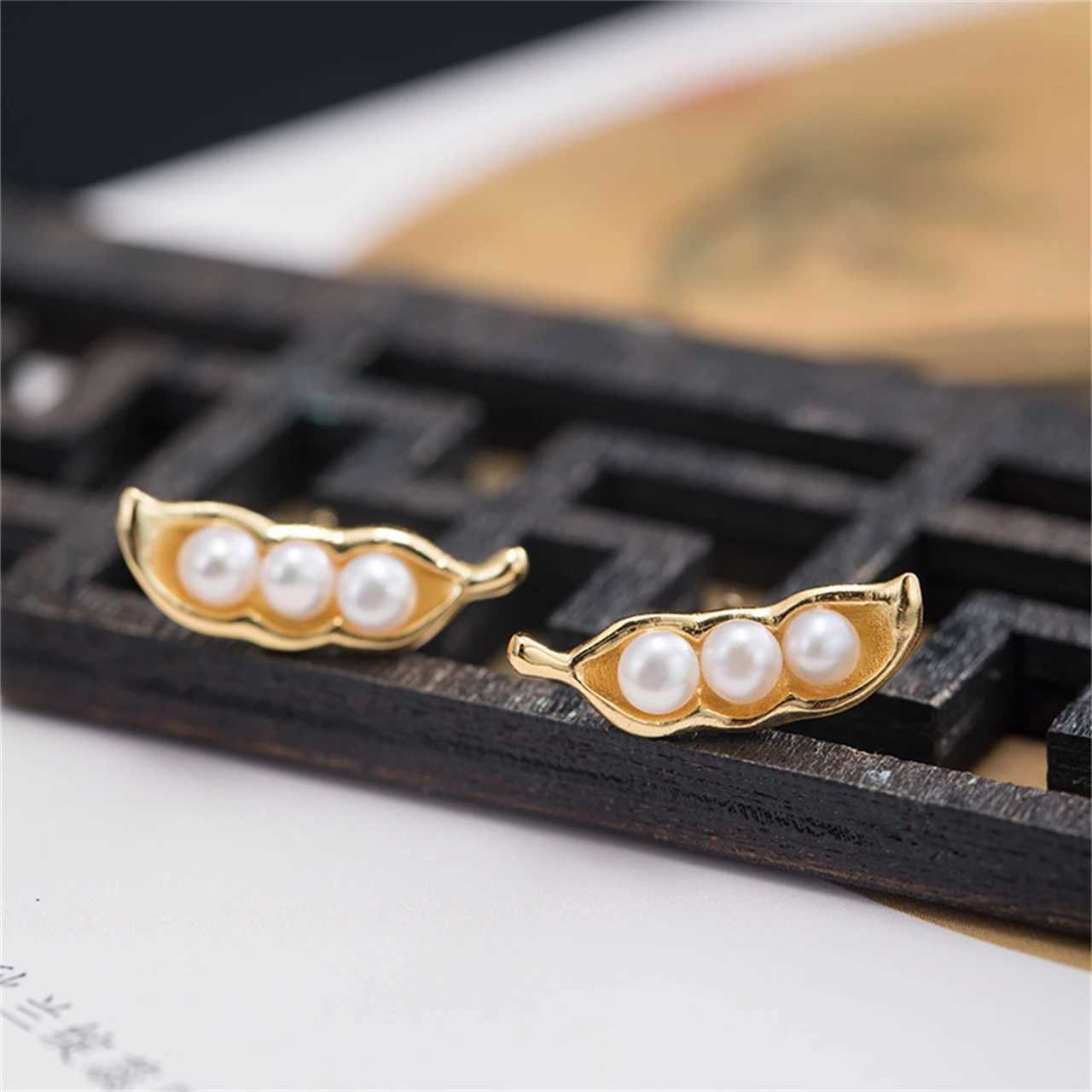 925 Sterling Silver Pea Earrings Fashion Chinese Style Natural Pearl 3mm Women Gifts Simple Delicate Jewelry WholesalesXJ250623