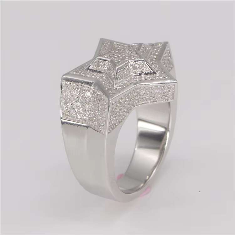 LUCK Hiphop Men Women Fine Jewelry Iced Out 925 Sterling Silver VVS Moissanite Diamond Star Ring With GRA Certificate