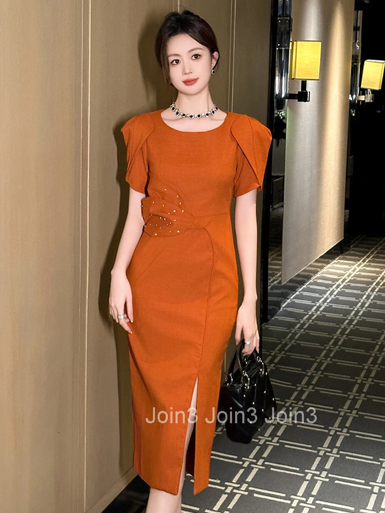 Elegant Office Summer Business Evening Dress Women Clothes Formal Occasion Solid O-Neck Slim Party Prom Vestidos Fiesta Fashion