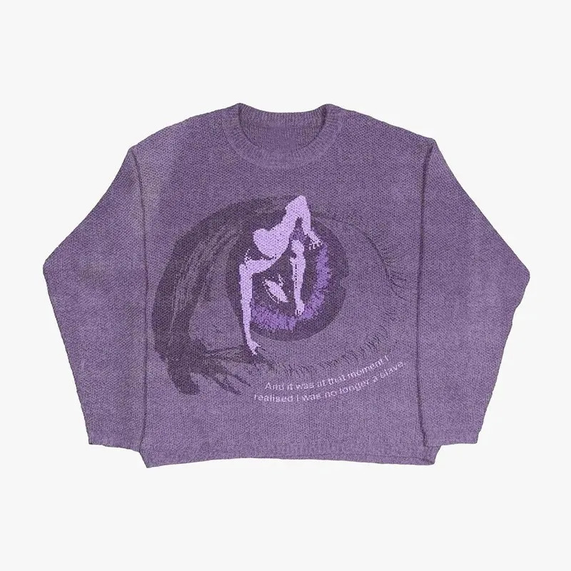 Autumn Winter Womens Winter Sweater Woman Character Pattern Loose Retro Loose Knit Sweater Jacket Fashion Couple Sweater 250617