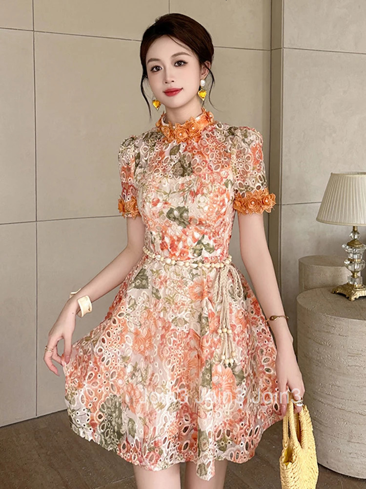 Elegant Floral Embroidery Summer Fashion Vacation Short Dress Women Clothes Short Sleeve Slim A-Line Party Prom Vestidos Fiesta