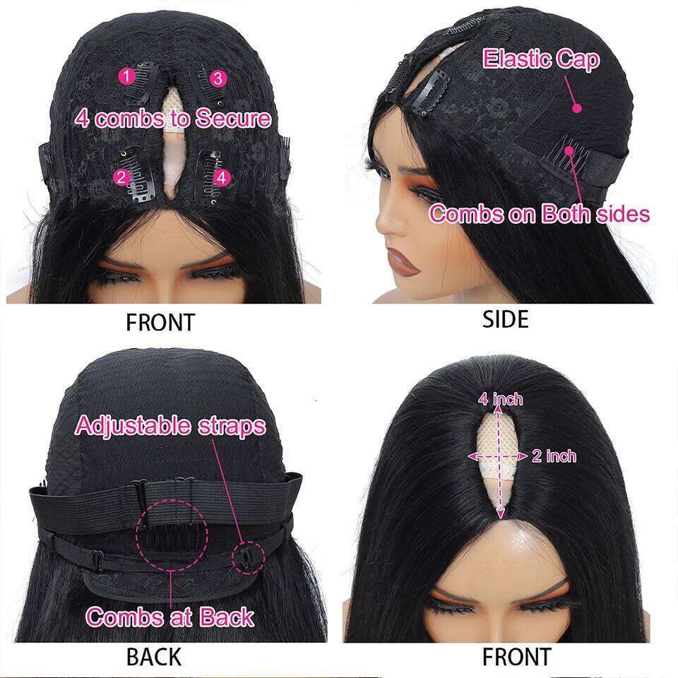 V Wig 100% Raw Hair 34 Inch 250% Peruvian Body Wave Wavy U Part for Women Beginner Friendly Human Wigs