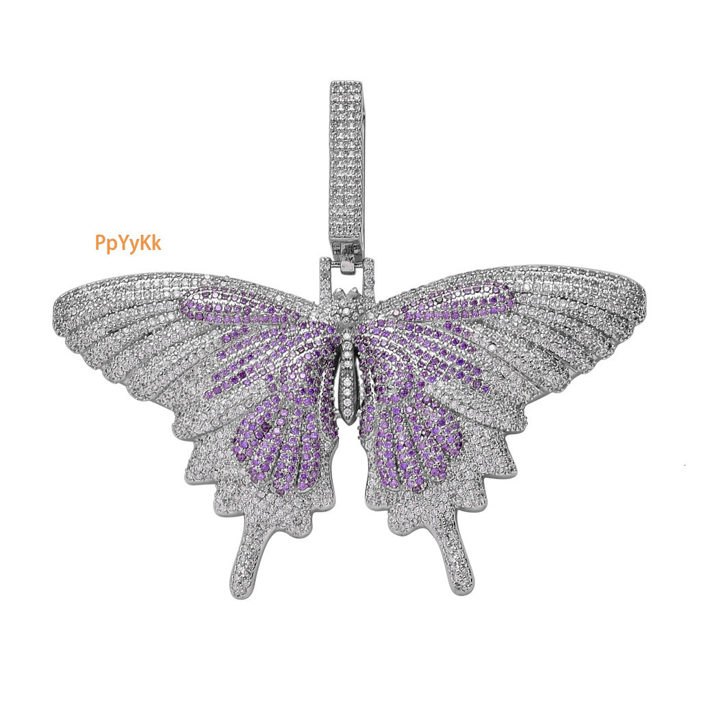 Luxury Moissanite Bling Iced Out Hip Hop Butterfly Pendant Colorful Diamond Studded Personalized Trendy Versatile Necklace Pass the diamond tester