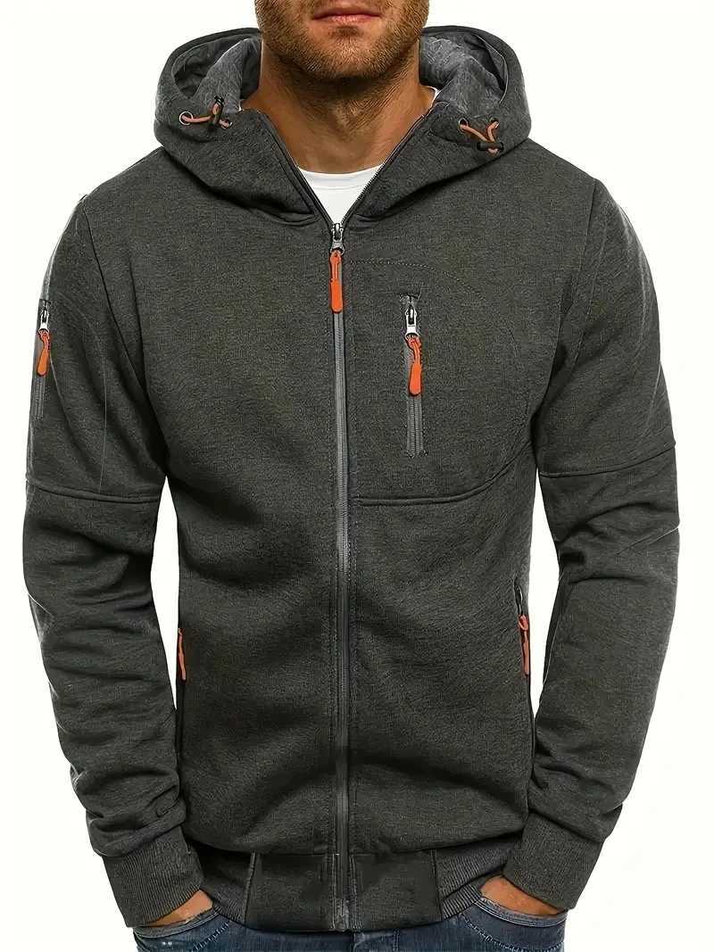 Fashion solid color mens hooded jacket casual long sleeve hoodie with zipper gym sports hooded jacket spring and autumn style W250623
