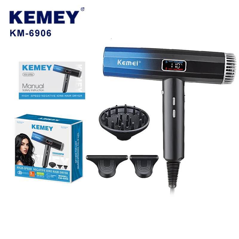KEMEI KM-6906 OEM Factory Negative Ionic 2000w High Speed Salon Hair Blow Dryer With Diffuser Secador De Cabelo