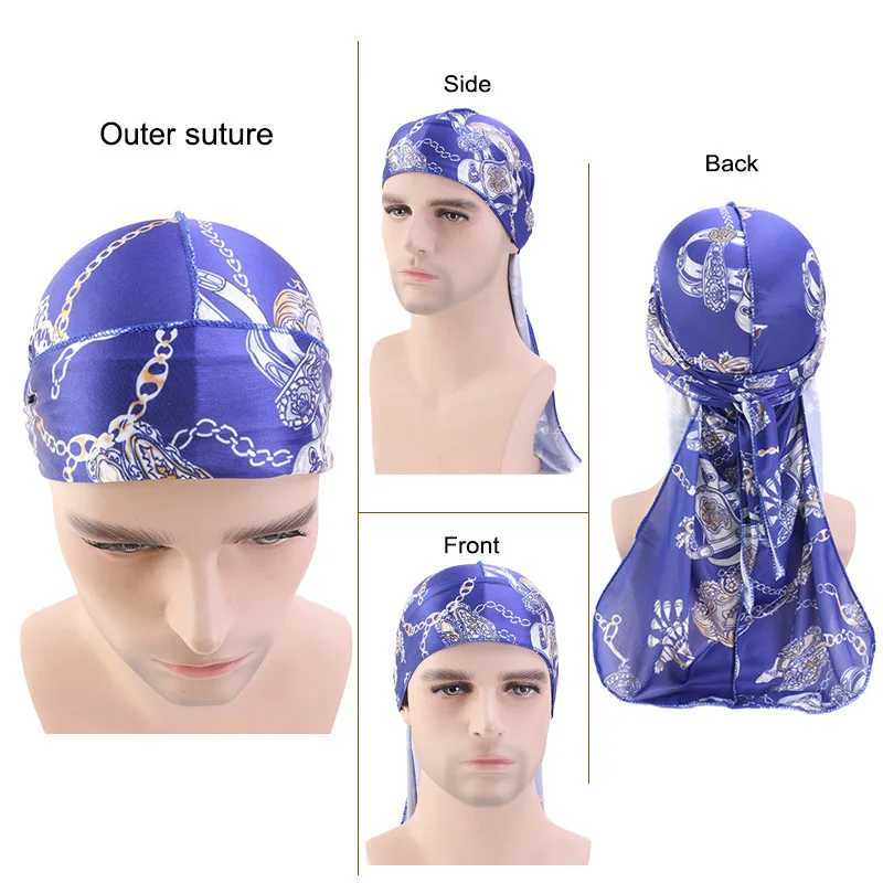New Paisley Printing Silky Durag Mens Doo Rag Durag Long Tail Pirate Hat Head Scarf Wave Cap Bandana Turban Unisex Headwear M250623