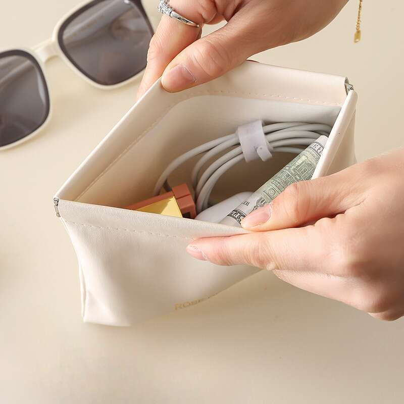 Lipstick Cosmetic PU Storage Automatic Closure Snap Gift Bag Portable Earphone Data Cable Coin Purse