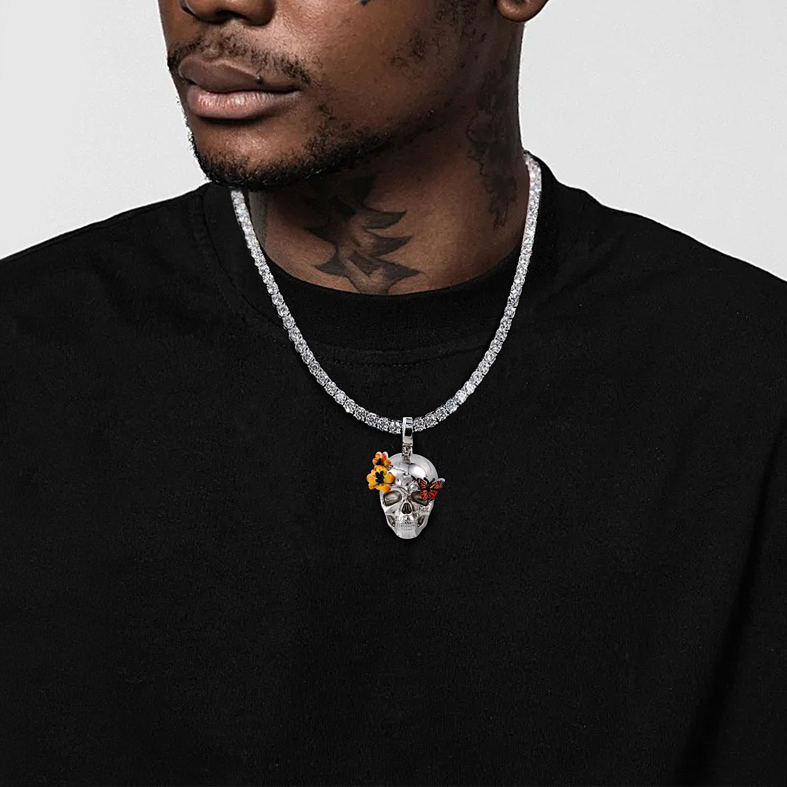 Luxury Brand Hip Hop Skull Pendant Punk Men's Niche Personalized Ghost Head Statement Necklace druzy jewelry