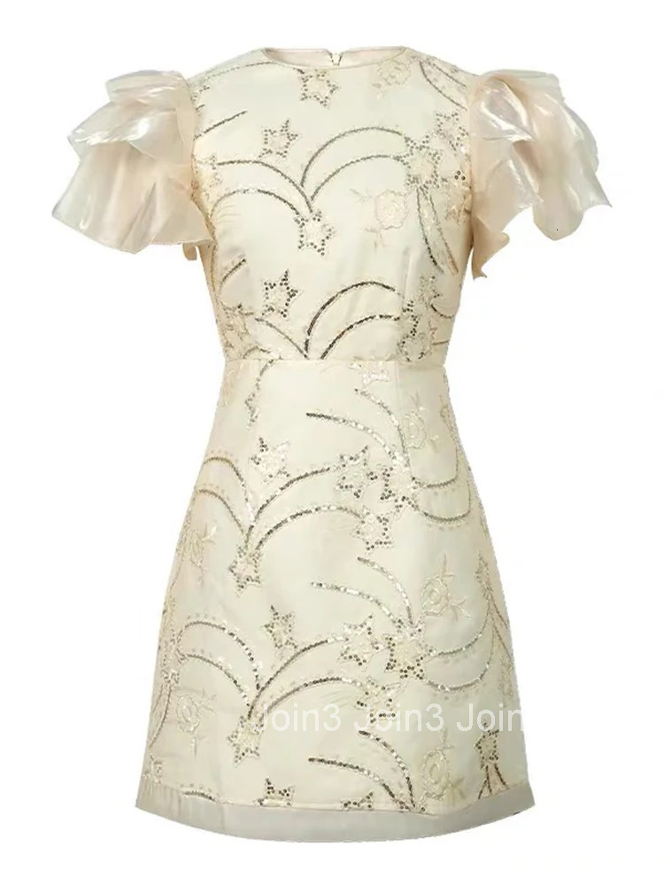 New Elegant Summer Fashion Sequin Sweet Evening Short Dress Women Bubble Sleeve Slim A-Line Party Prom Vestidos Street Clothes