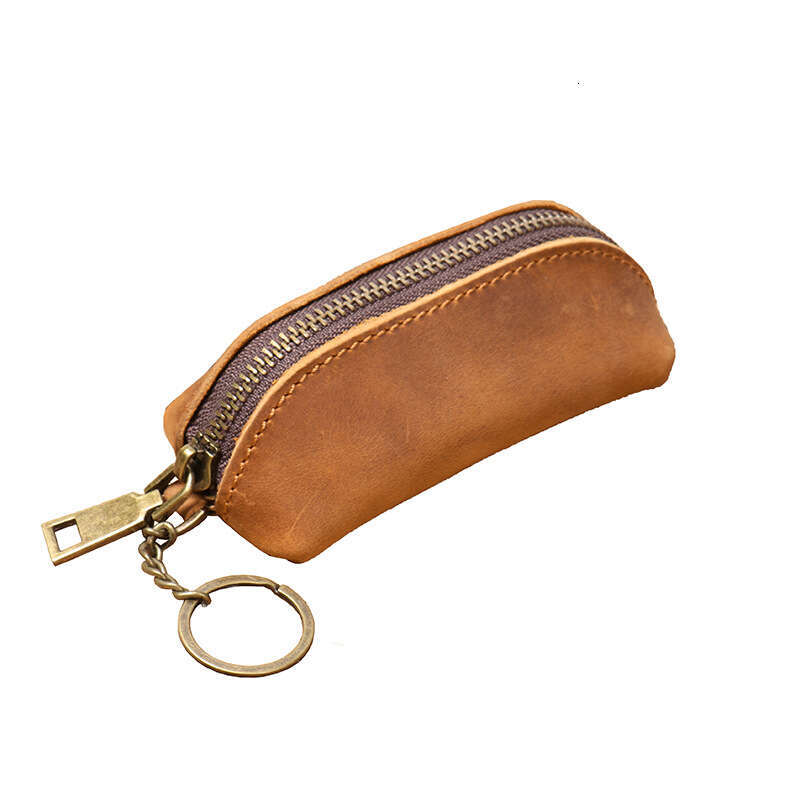New Men's Genuine Coin Purse Women's Crazy Horse Leather Key Holder Multi-functional Cowhide Clutch Storage Bag