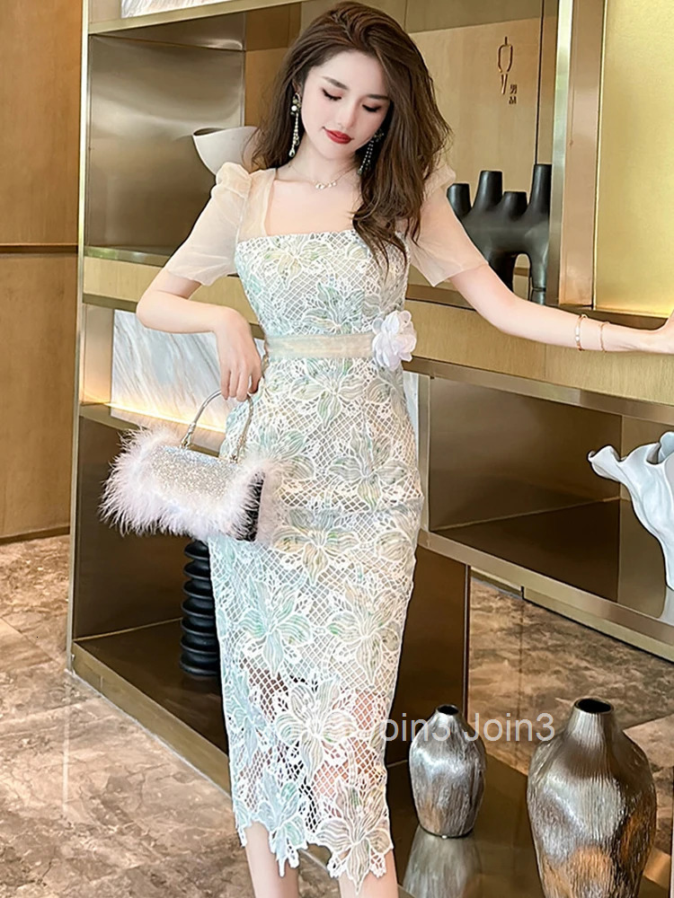 New Summer Womens Clothing Sexy Evening Formal Occasion Dress Mujer Chic Square Collar Slim Midi Party Prom Robe Vestido Street