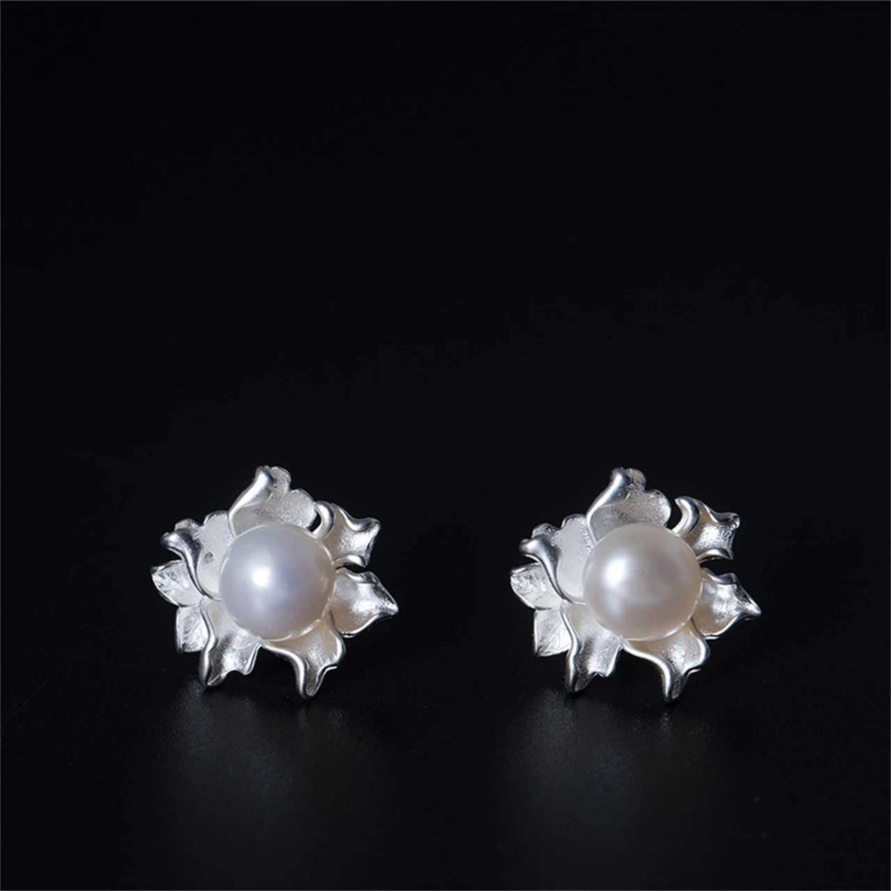 925 Sterling Silver Flower Earrings Fashion Chinese Style Natural Pearl 7.6mm Women Gifts Young Simple Jewelry WholesalesXJ250623