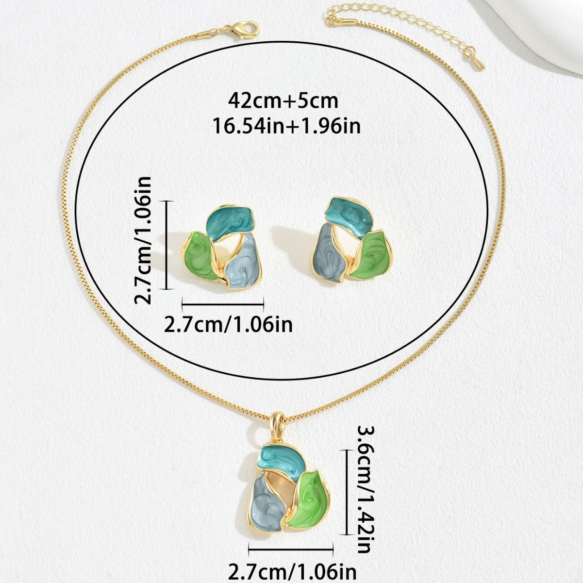 Fashion Style Women's Petal Earrings Oil Drip Hlow Design Long Necklace Jewelry Set
