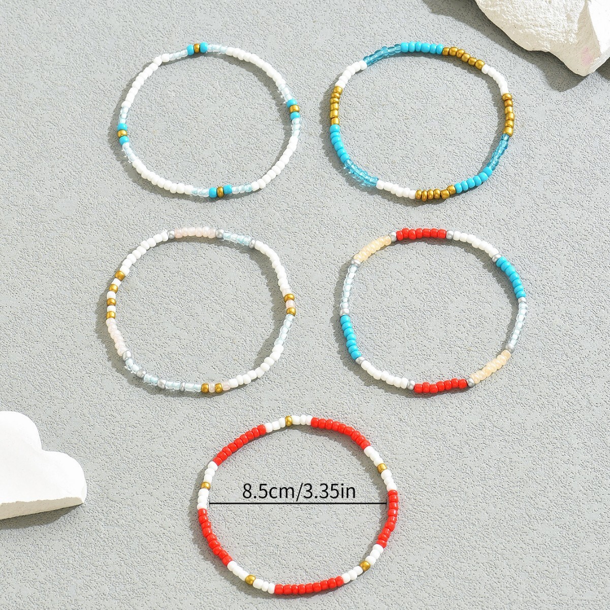 Minimalist Style Women's Beaded Personality Corful Seed Beads Design Five-Piece Bracelet Set