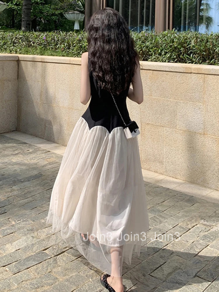 New Summer Fashion Lady Vintage Beach Vacation A-Line Long Dress Women Elegant Sweet Sleeveless Slim Robe Vestido Street Clothes