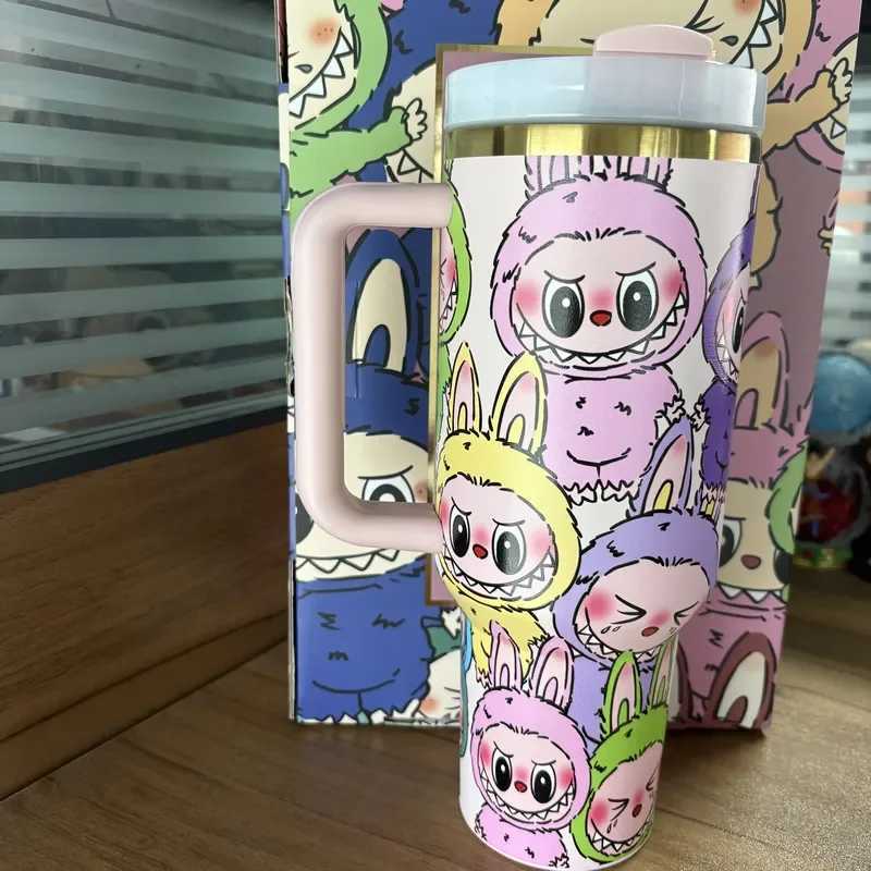 New Hot 40oz Labubu Vacuum Insulated Tumbler Water Bottle 1.18l Large Capacity Car Cup For Outdoor Sports Travel Gym Office X250623
