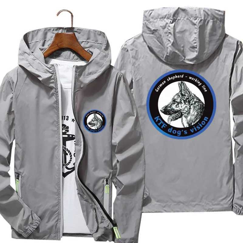 German Shepherd Dog Mens Bomber Jacket Thin Sunscreen Windbreaker Ultra Light Hood Cycling Coat T-shirt Pilot Oversized W250623