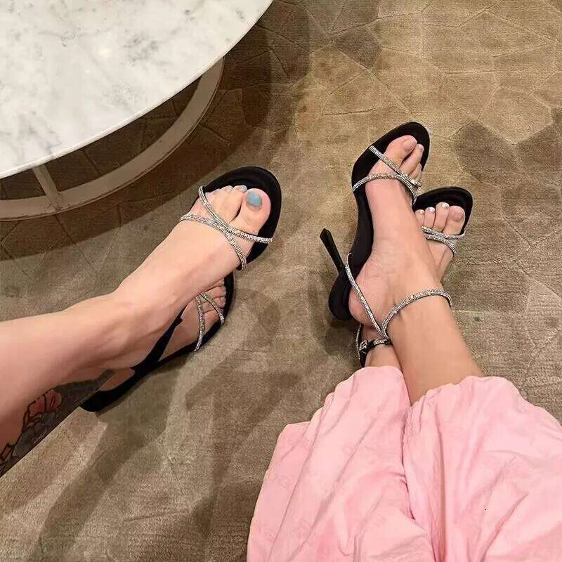 2025 Summer New Dia-Lettered Sandals Sense Open-Toe Stiletto High Heels Loop Cross-Strap Women'S Shoe Trend
