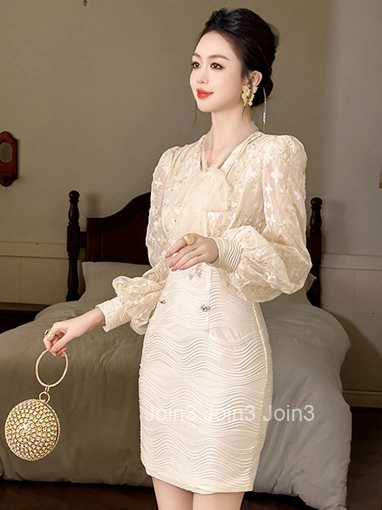 New Fashion Lady Work Style Fake 2 Pieces Pencil Short Dress Women Clothes Elegant Office Sweet V-Neck High Waist Slim Vestidos