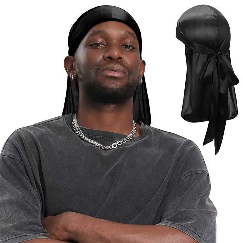 Men Silky Durags Bandana Turban Hat Wigs Doo Unisex Satin Durag Biker Bonnet Headwear Headband Hair Accessories Long Tail Du-Rag M250623