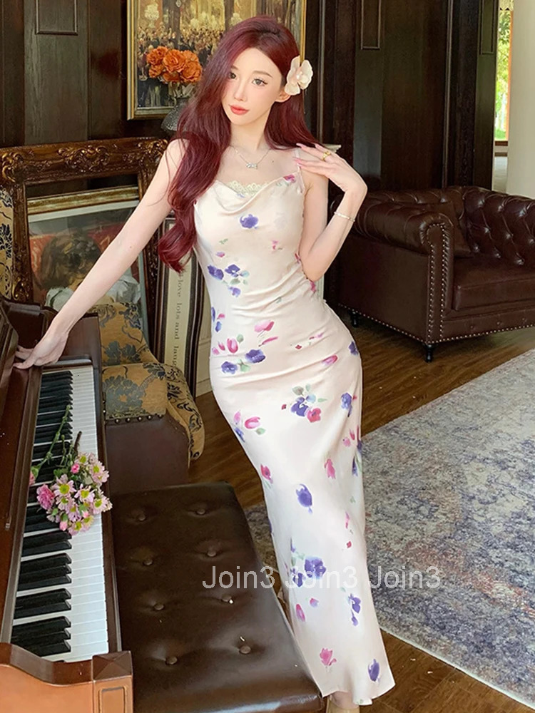 New Summer Sweet Floral Print Vacation Long Dress Women Clothes Mujer Elegant Strap Sleeveless Slim Mermaid Robe Party Vestidos