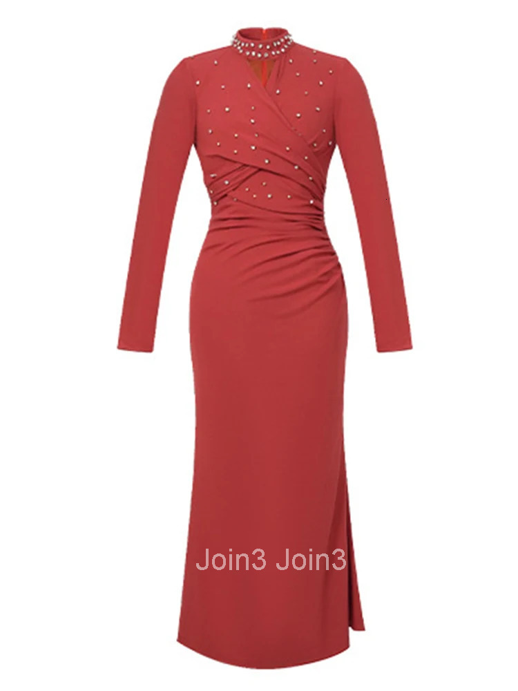 Women Stretchy Clothes Hollow Sexy Stand Neck Skinny Midi Fishtail Dress Elegant Ladies Commute Fashion Party Vestidos Robe New