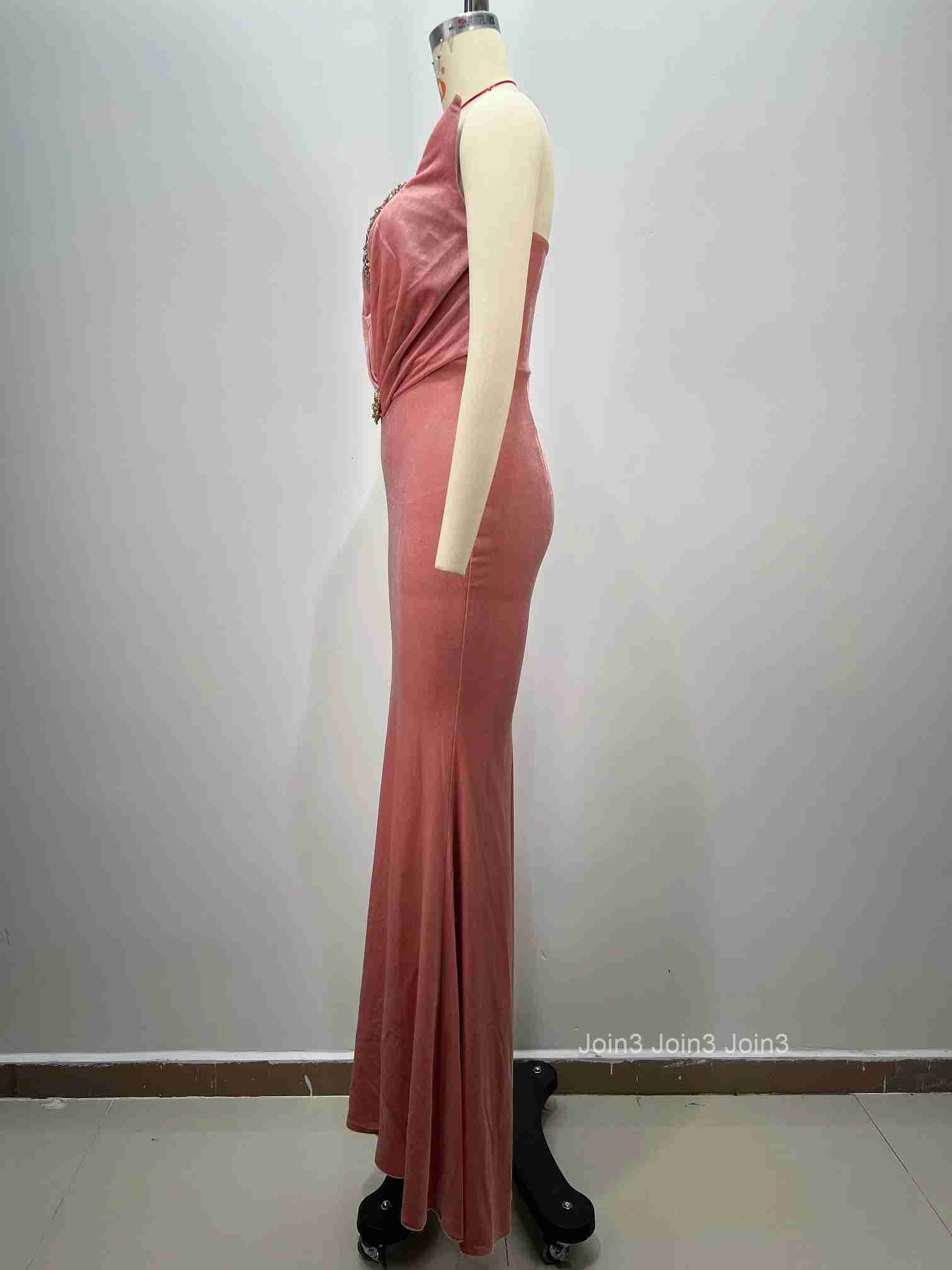 Autumn Pink Strapless Dress Fashion Banquet Dress Diamonds Studded Gauze Splicing Sexy Backless Womens Clothing Elegant Wear